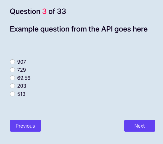 Screenshot showing question view page from the iO Academy aptitude test