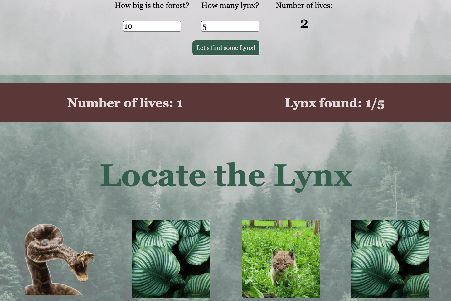 Screenshot showing a Snakesweeper game in progress